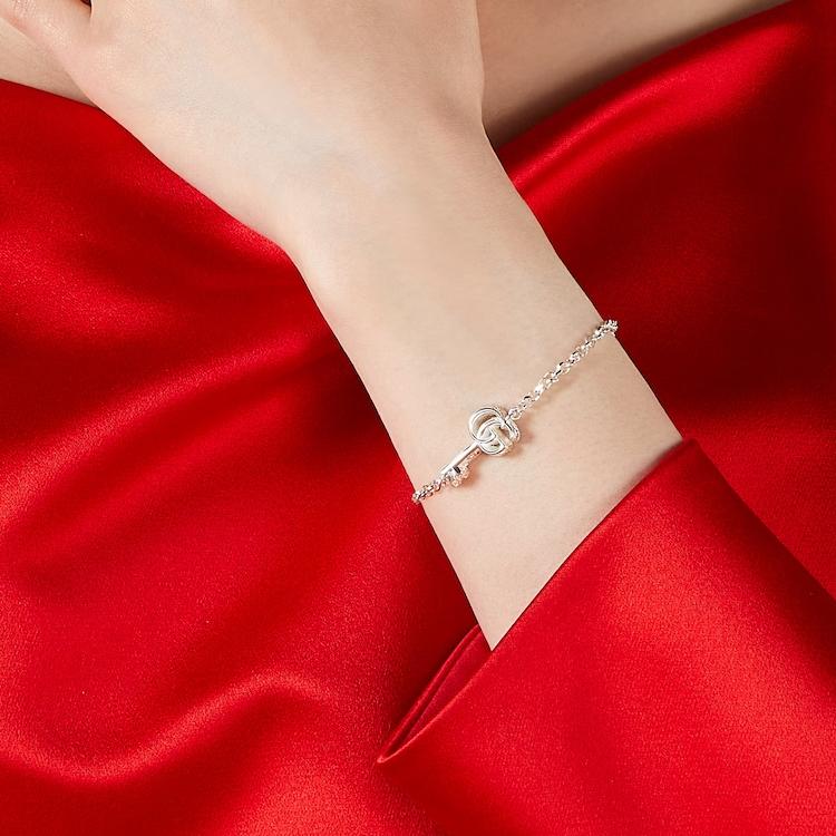 Gucci Keychain Pendant Shiny 925 Silver Bracelet Couple Women bracelet 632207-J8400-8106