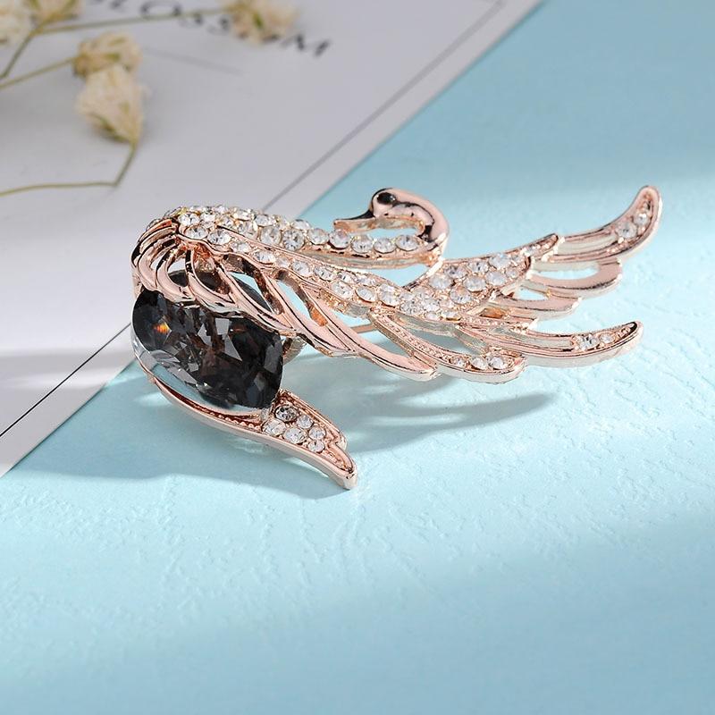 3 Colors Choose Rhinestone Crystal Swan Brooches for Women Elegant Animal Pins Fashion Jewelry