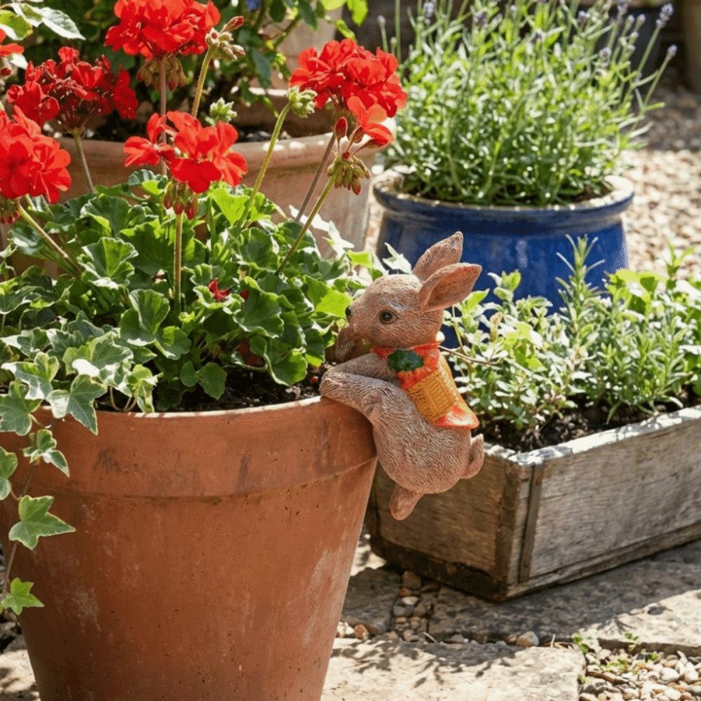 Adorable Rabbit Flower Pot Hanger Resin Bunny Statue Climbing Bunny Figurine  Lawn Patio