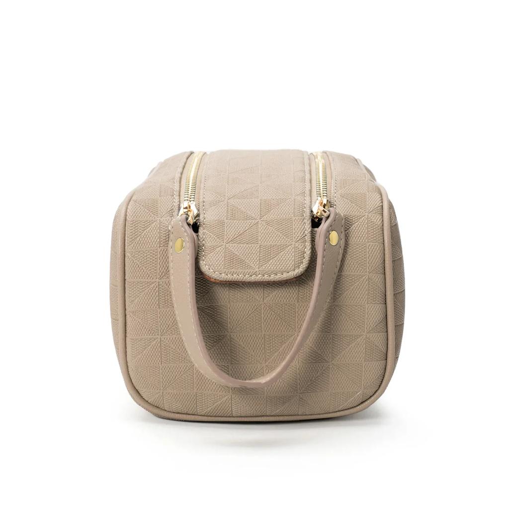 Fashionable Embossed Large Capacity Portable Makeup Cosmetic Bag Double Zipper Handheld Wash Bag Storage Organizer