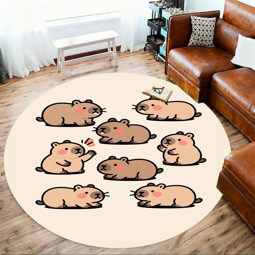 1PC Capybara Cute Cartoon Round Chair mat Area Rug - Non-Slip, Floor Mat for Office, Bedroom, home decor Christmas Gift c0528005
