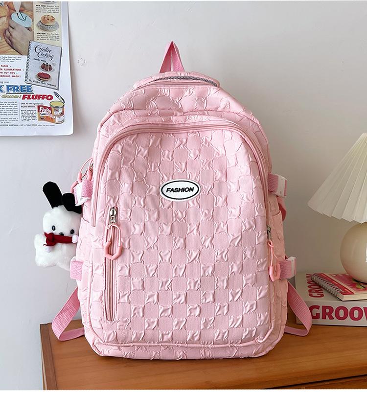 Schoolbag Spring and Summer New Middle School Student School Bag Female Korean Edition Campus Style Rhombus Fashion High School Student Large Capacity