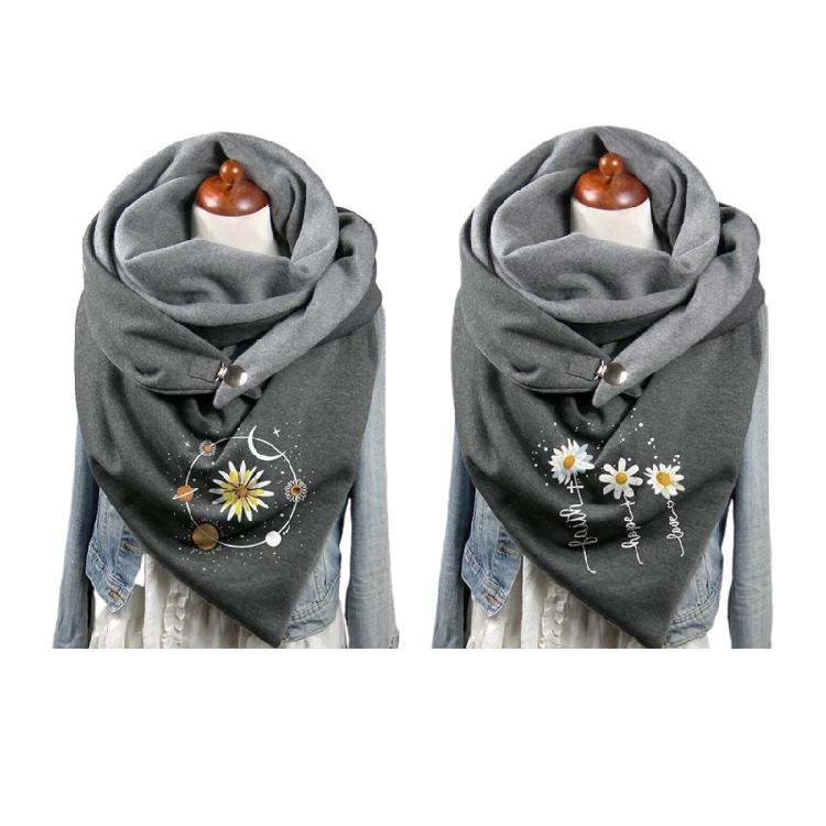 Cotton Scarf for Cold Winter Warm Thick Wrap with Button Soft Scarves for Ladies