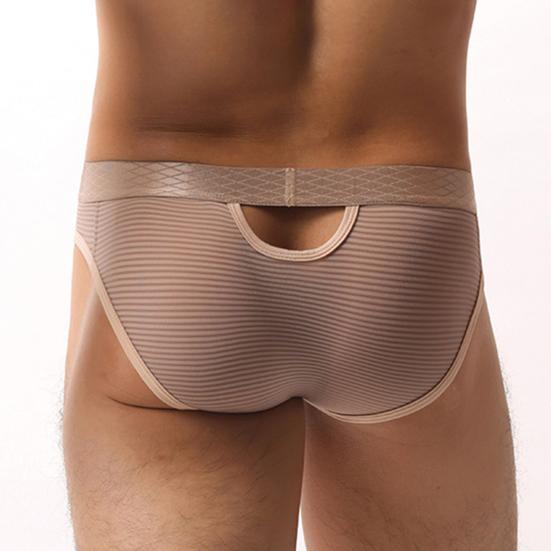 Men Briefs High Elasticity Fit Tight Cut Panties Solid Color Striped Print Breathable Mesh Underwear Smooth Wiring Low Waist Panties