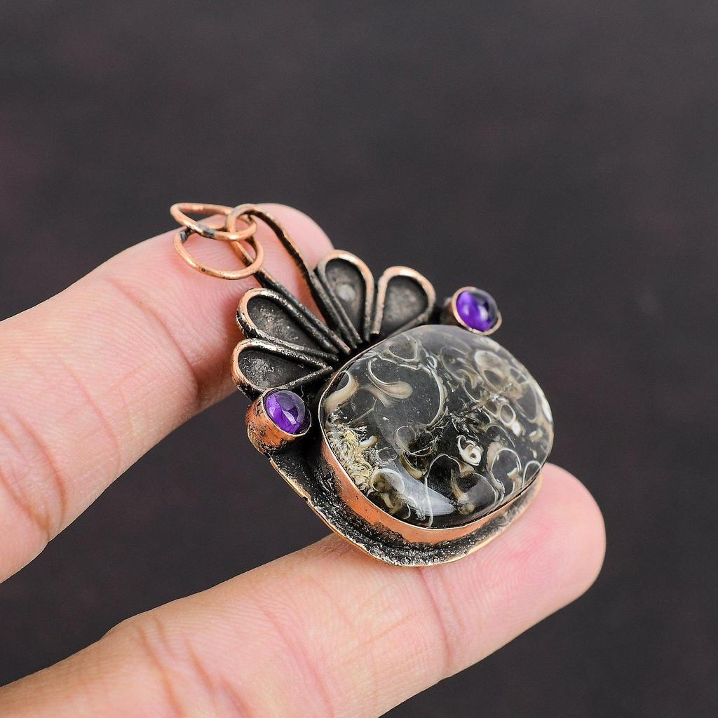 Turritella Agate Pendant African Amethyst Pendant Copper Pendant Handmade Designer Jewelry Real Gemstone Pendant Copper Jewelry Wedding Gift