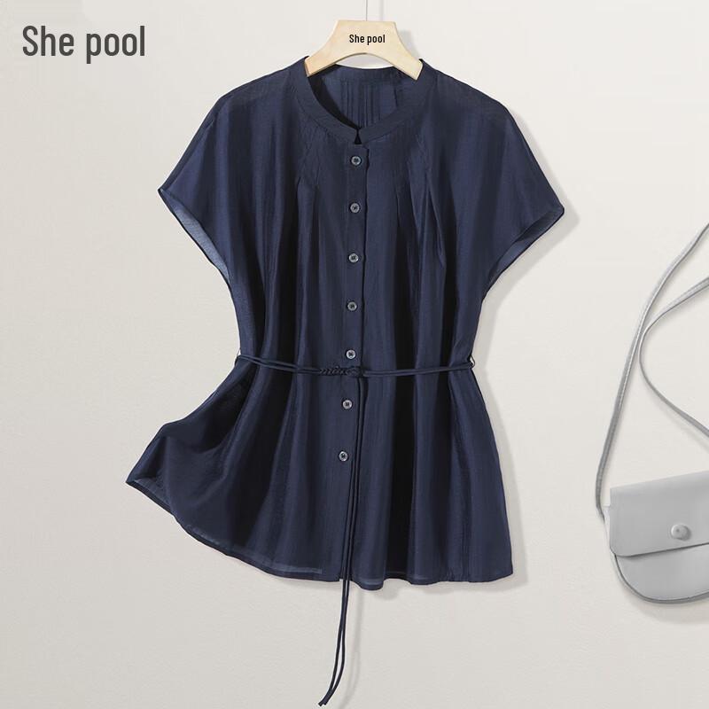

Women s Loose Fit Round Neck Button-Up Shirt L