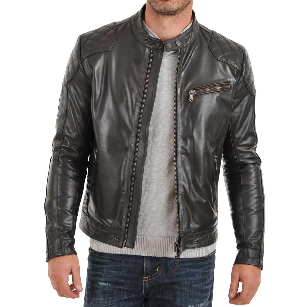 SKINOUTFIT Men's Genuine Lambskin Black Leather Jacket Stylish Motorcycle Bomber Biker Outerwear MJ 62