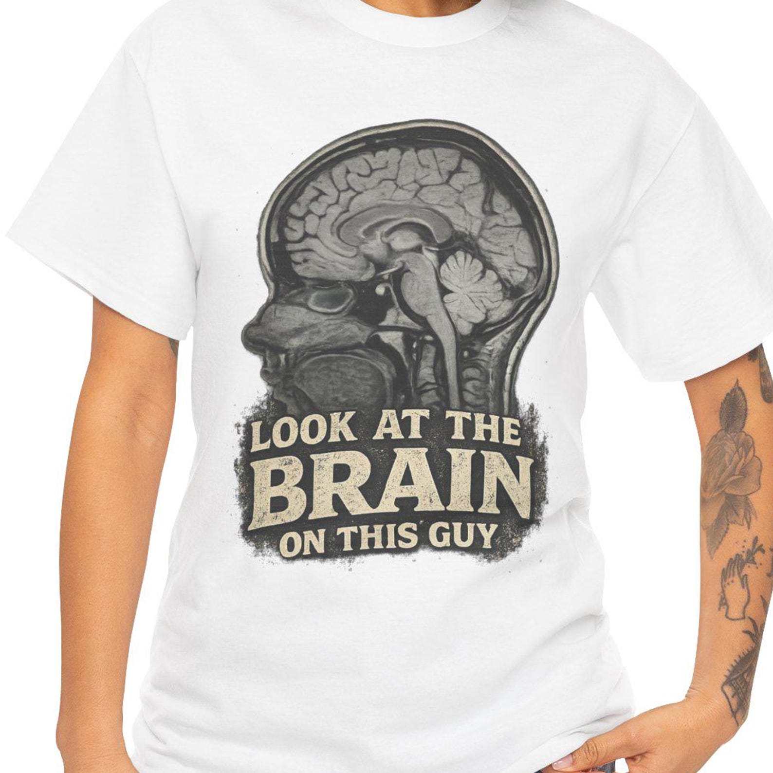 Look At The Brain On This Guy T-Shirt | Brain X-Ray Skull Anatomy Tee M