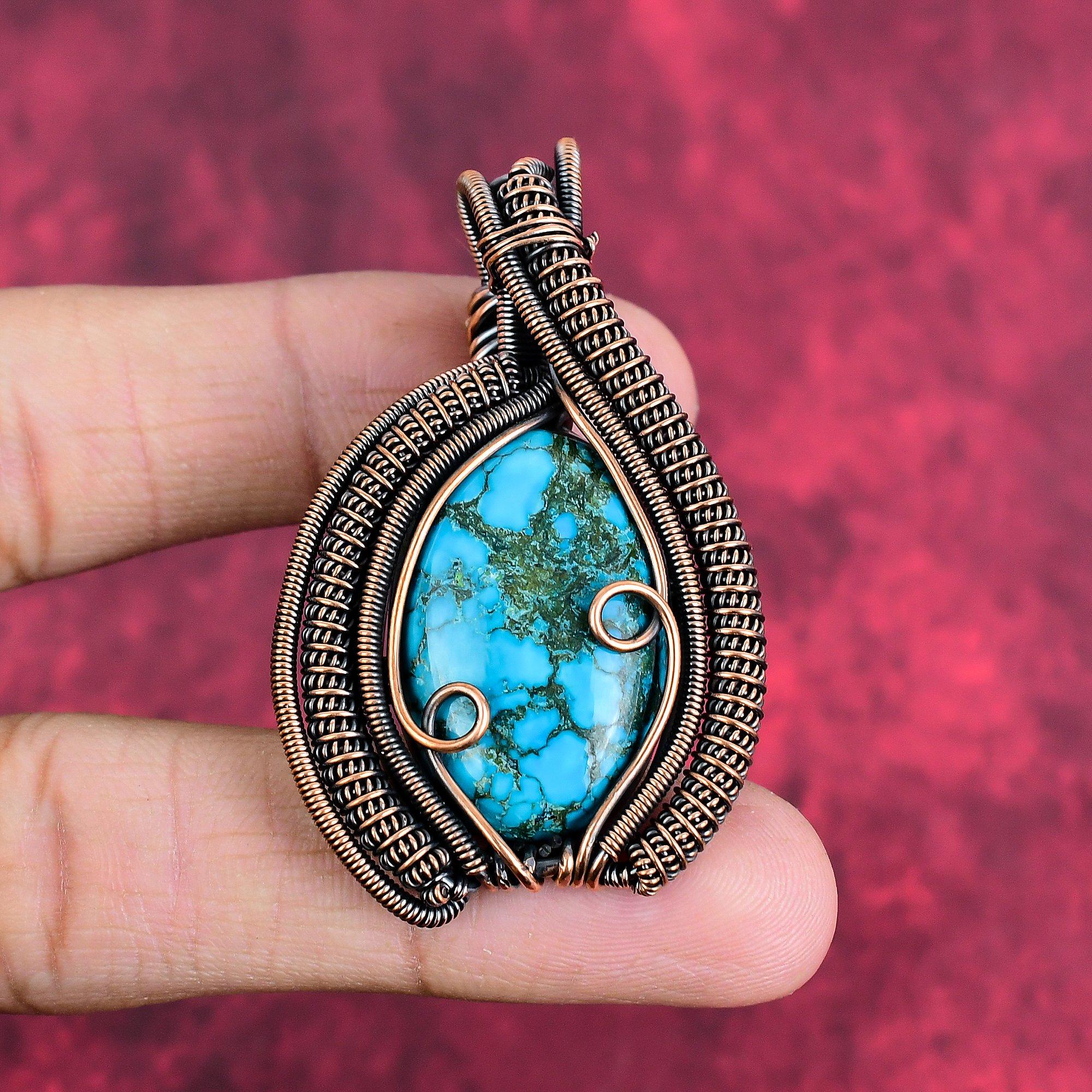 

Tibetan turquoise pendant copper wire wrapped jewelry gemstone handmade pendant copper wire wrap pendant latest design jewelry gifts for her