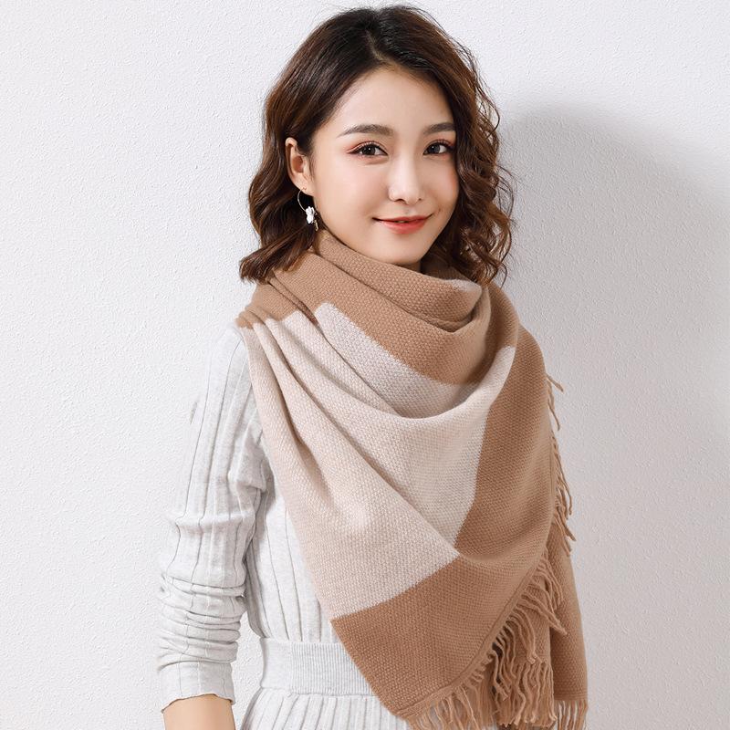 

Женский шарф из чистой шерсти, вязаная клетчатая шаль, модный, простой и трендовый удлиненный теплый шарф для осени и зимы 190cm