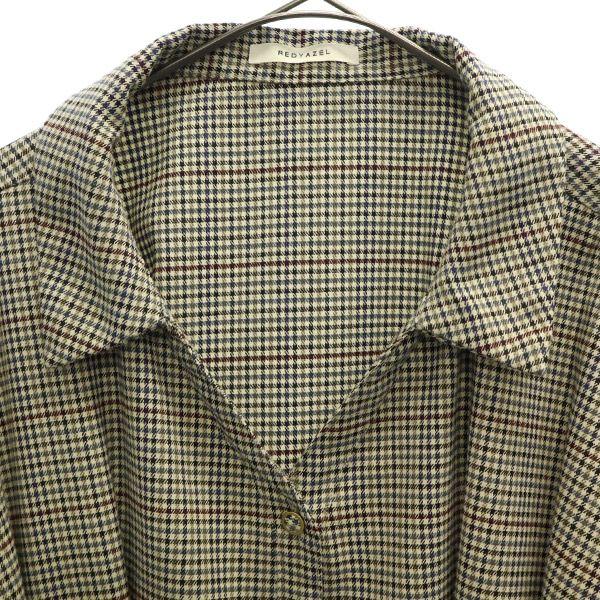 REDYAZEL Houndstooth Long Sleeve Tunic F Brown One Piece Women Used