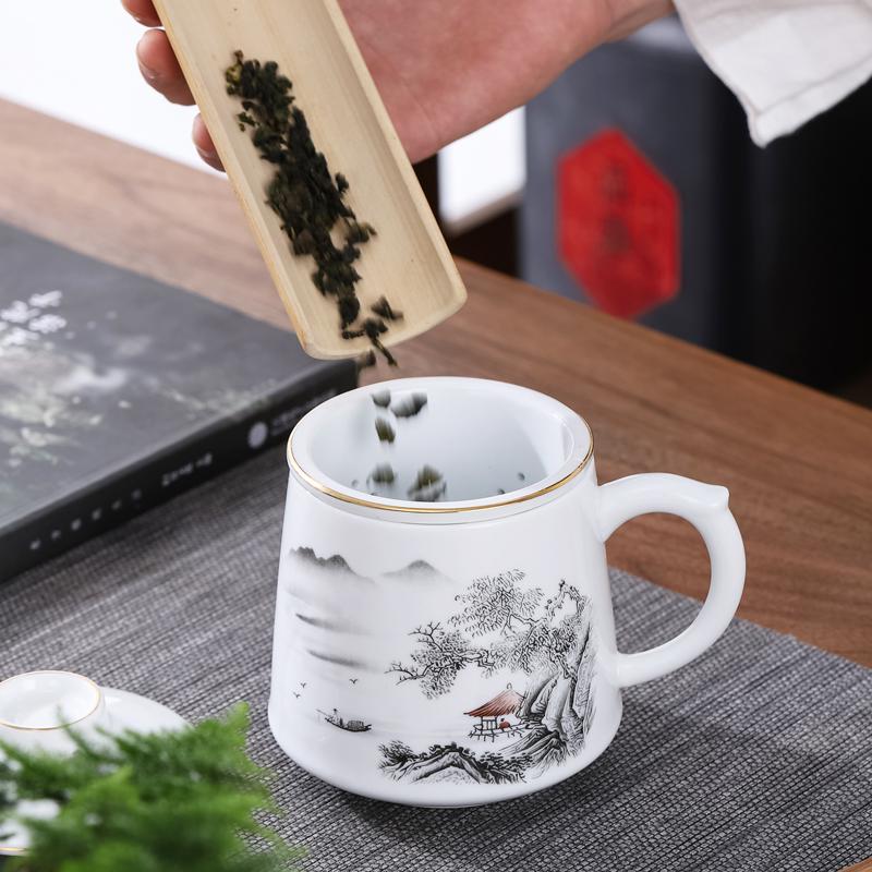 Ceramic Tea Infuser Mug with Lid and Custom Logo - Large Capacity