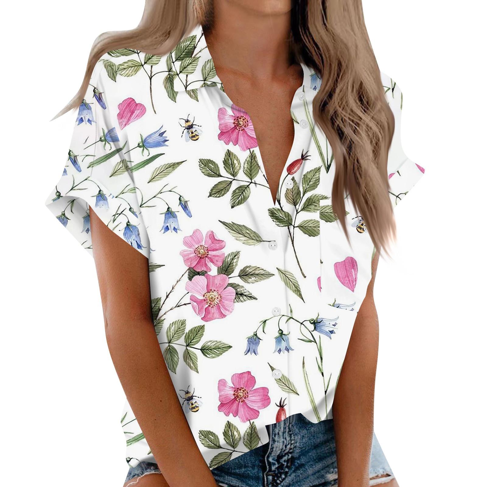 

Женская рубашка с короткими рукавами, повседневный модный топ на пуговицах с принтом, кардиган с нагрудным карманом S белый