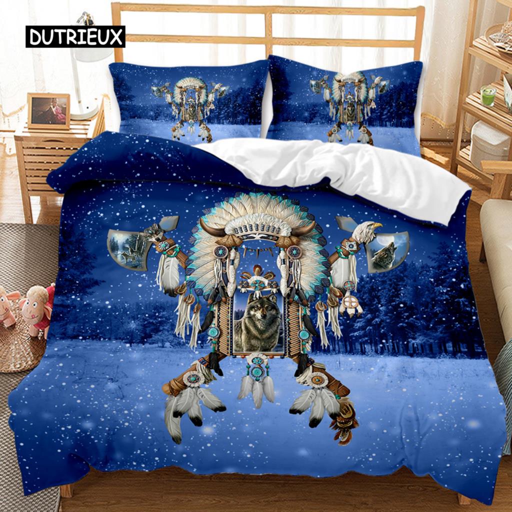 

Комплект постельного белья Dream Catcher White Horse Forest Dream Catcher Blue Double Queen King Size Polyester Qulit Cover 150x200cm 3pcs