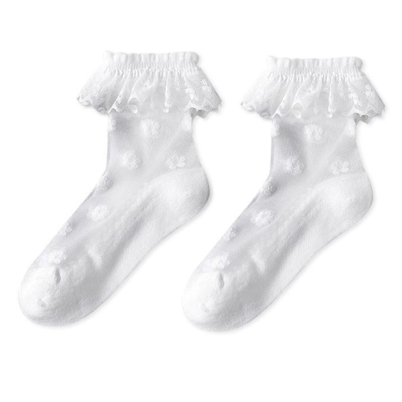 Breathable Lace Trim Kids Socks Stretchy Fit Baby Girls Ankle Socks for Newborns To Infants 4 Color Avaliable