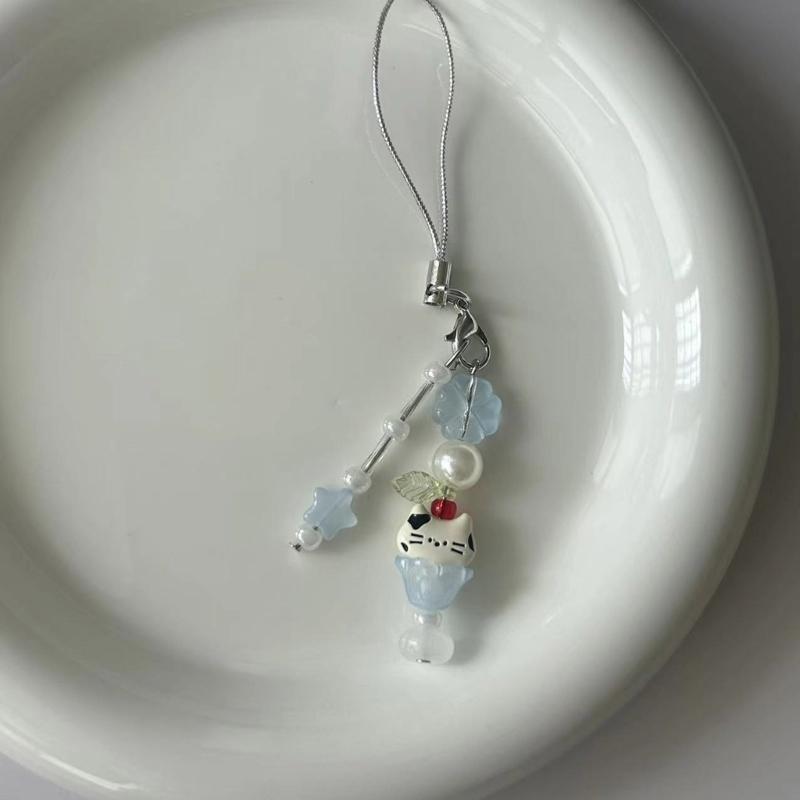 Kitten Bead String Phone Pendant Stylish Feline Beaded Phone Tassels Practical Acrylic Key Holder Phone Accessory