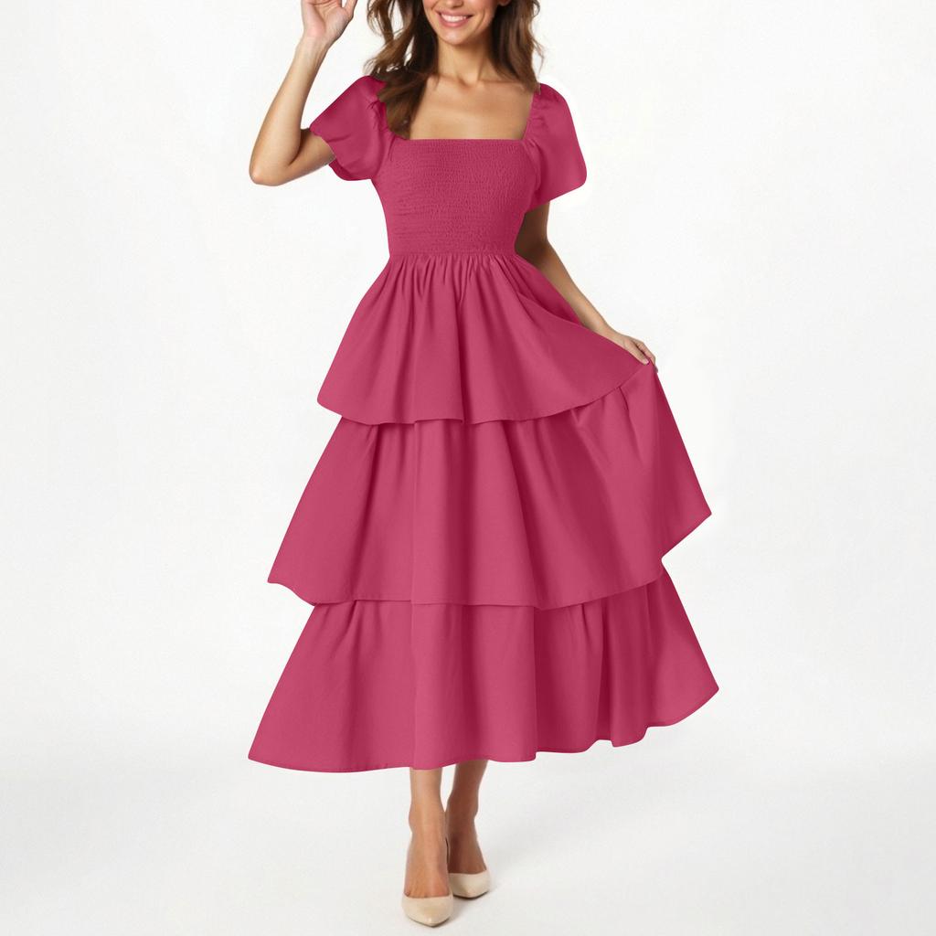 Women's Fashion Color Short Sleeve Dress