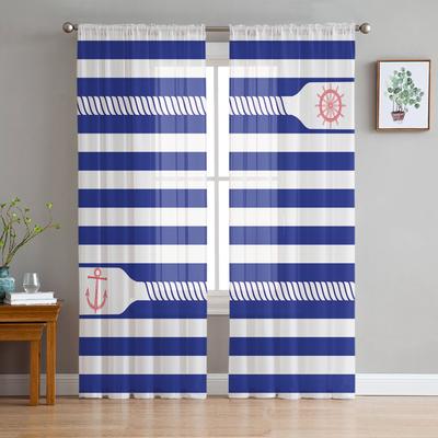 Lina Kotwiczna Niebieski Pasek Tiulowe Zasłony Do Salonu Sypialni Woal Przezroczysta Zasłona Okienna Dekoracja Domu Draperie