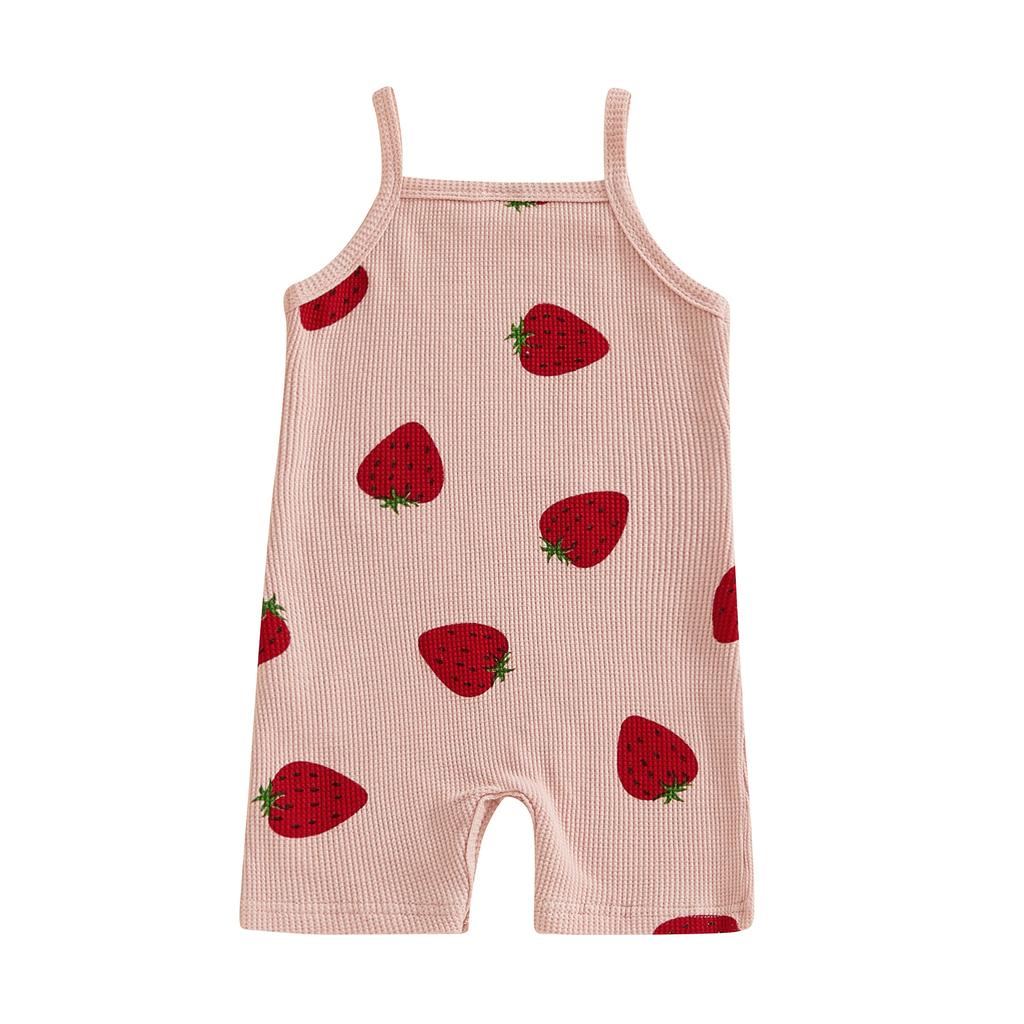 Baby Toddler Girl Strawberry Romper Square Neck Spaghetti Strap Bodysuit Cute Summer Clothes