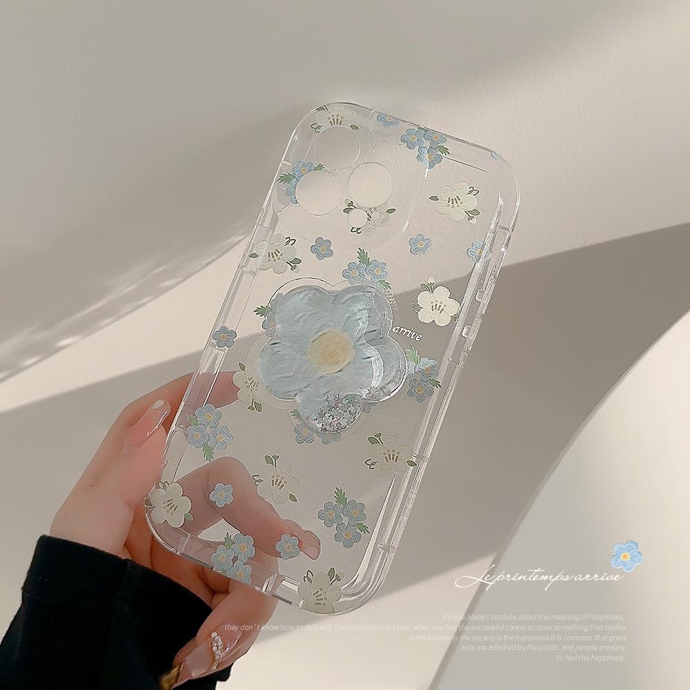 Floral IPhone 16 Suitable for Apple 14 Mobile Phone Case 11 Simple 15pro Quicksand Stand 12 Transparent 13 Airbag