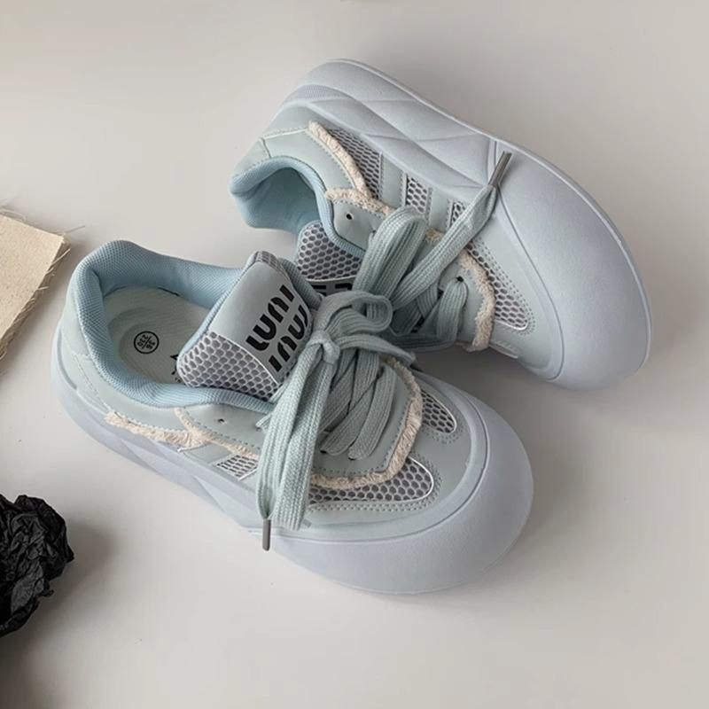 

2025 лето новые дышащие сетчатые туфли детские маленькие белые туфли платформа туфли-хлебцы милый круглый носок показывающие стопу маленькие женские туфли 40 светло-синий