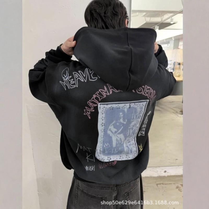 Matin Kim Womens Vintage Distressed Zip Hoodie Loose Fit Letter Print Streetwear Jacket Fall 2026