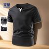 [Color Contrasting V-neck] Business, Leisure, Commuting T-shirt for Men, Short Sleeve