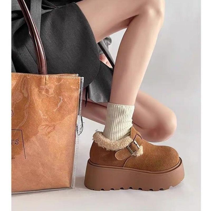 Fashion 2024 New Winter Women's Shoes Plush Warm Fashionable Retro Cotton Women's Comfortable Thick-soled Buckle Snow Boots