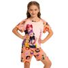 Fashion Fun Cartoon Devil Hunter Print Kids T-shirt and Shorts 2 Piece Set Summer Casual Outdoor Boy's and Girl's Outfit Set