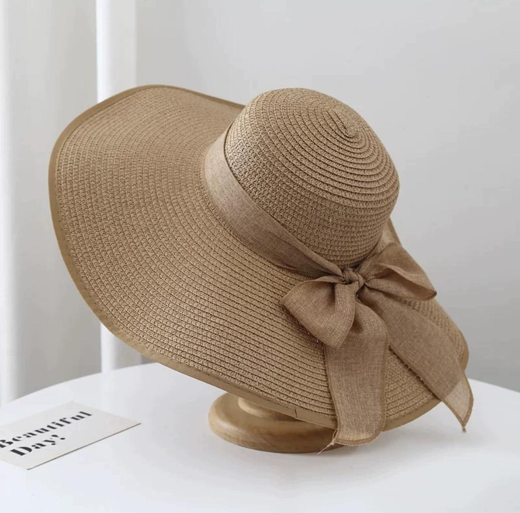 Korean Version of Straw Sun Hat, Foldable Women's Summer Bow Sun Hat, Vacation Big Along the Beach Straw Hat Big Brim