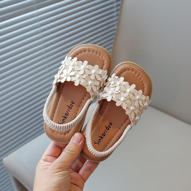 Roman Style Flower Decor Beach Sandals, Soft Sole Open Toe Trendy Shoes for Girls