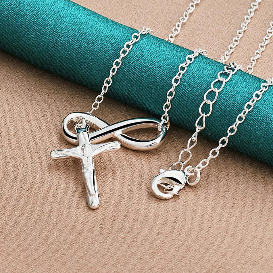 

URMYLADY 925 пробы стерлингового серебра крест 18 дюймов кулон ожерелье для женщин свадьба помолвка модные ювелирные изделия 45cm