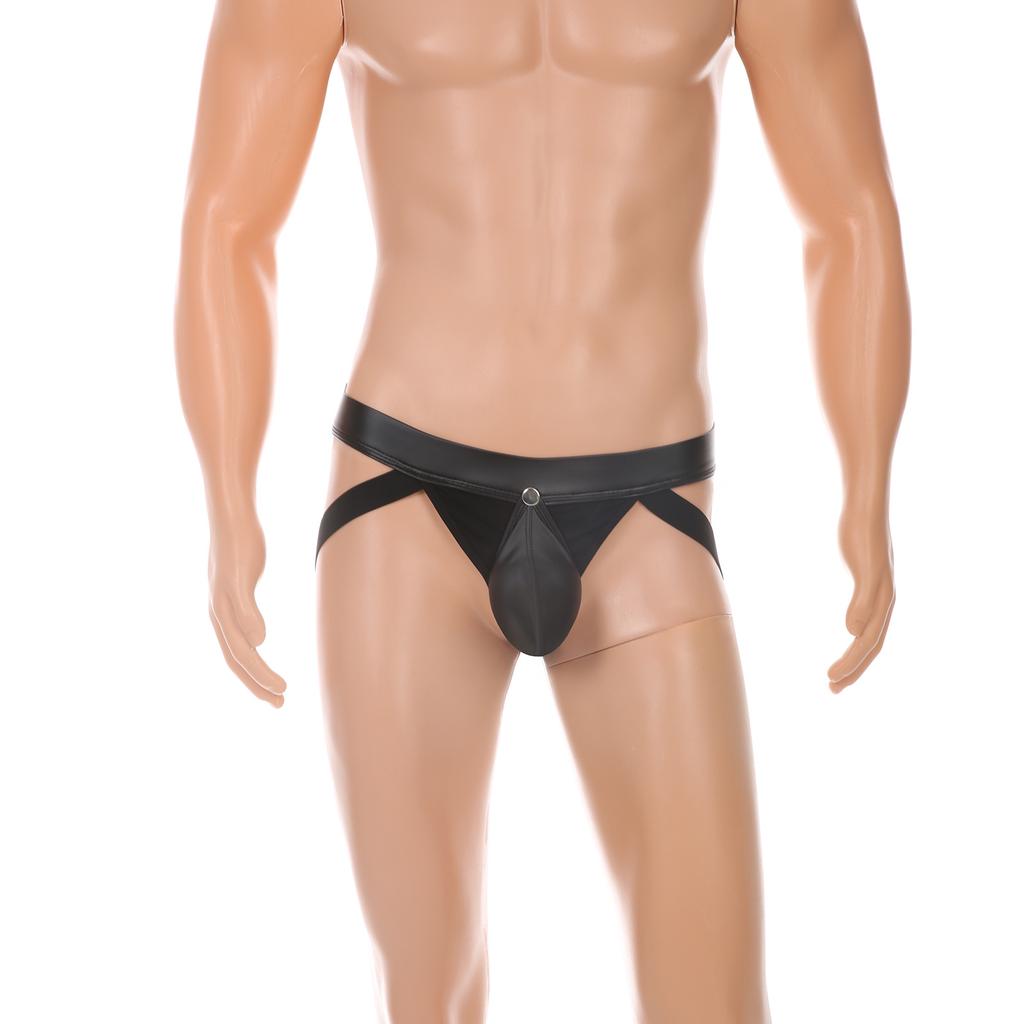 Men's Erotic Briefs Imitation Leather Thongs Sexy Rivet Breathable Comfortable Solid Color Underwear