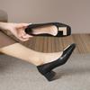 Lady single shoes women's shoes new popular retro commuter soft leather square head medium high heel grandma shoes