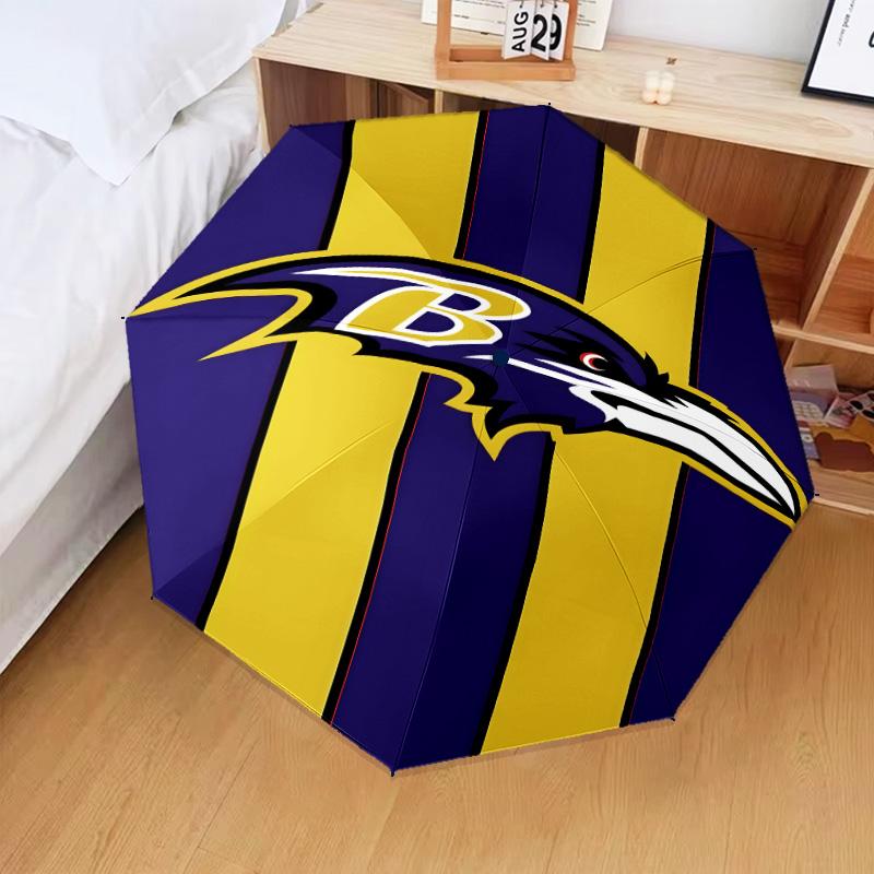 Football Ravens Logo Umbrella Folding Umbrella, Automatic Umbrella 8-Frame for Travel, Camping Use Gift for Halloween Christmas