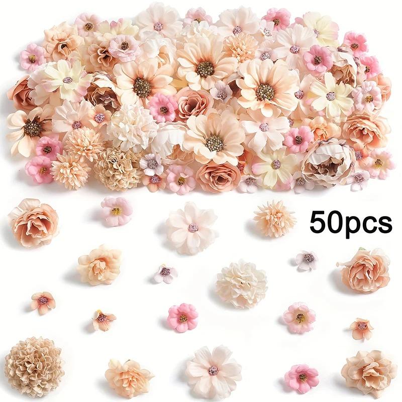 50/90Pcs Mini Random Artificial Silk Flower Heads For Home Room Decoration Fake Rose Peony DIY Wreath Mother's Day Wedding Decor
