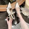High heels women's summer 2025 new French bag head shallow mouth single shoes rear empty thin heel pointed versatile sandals women
