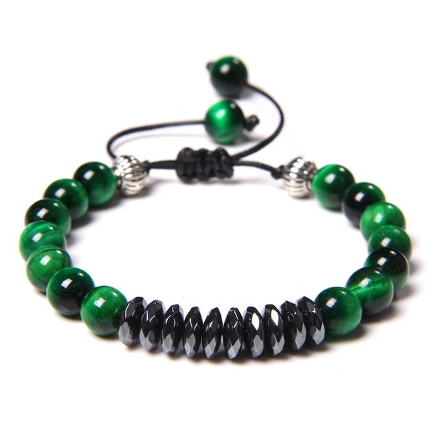 Pulseira trançada de pedra natural, jades verdes, turquesas africanas, contas, pulseiras de corda ajustáveis para homens e mulheres, presente criativo