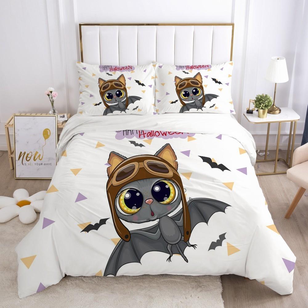 Cartoon Duvet Cover Set Cute Owl And Lion Pattern Animal Theme Comforter Cover For Kid Boy Teen King Size Microfiber Quilt Cover
