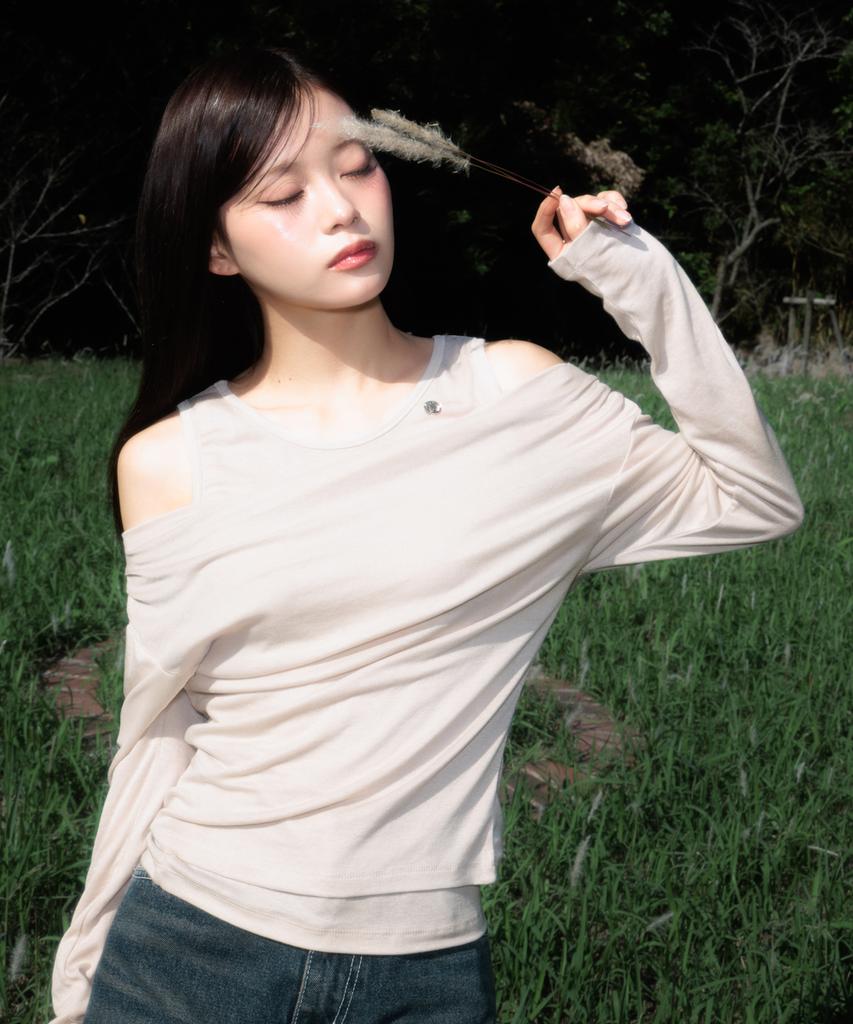 ROSEFRANTZ Layered Shirring Long Sleeve [Beige]