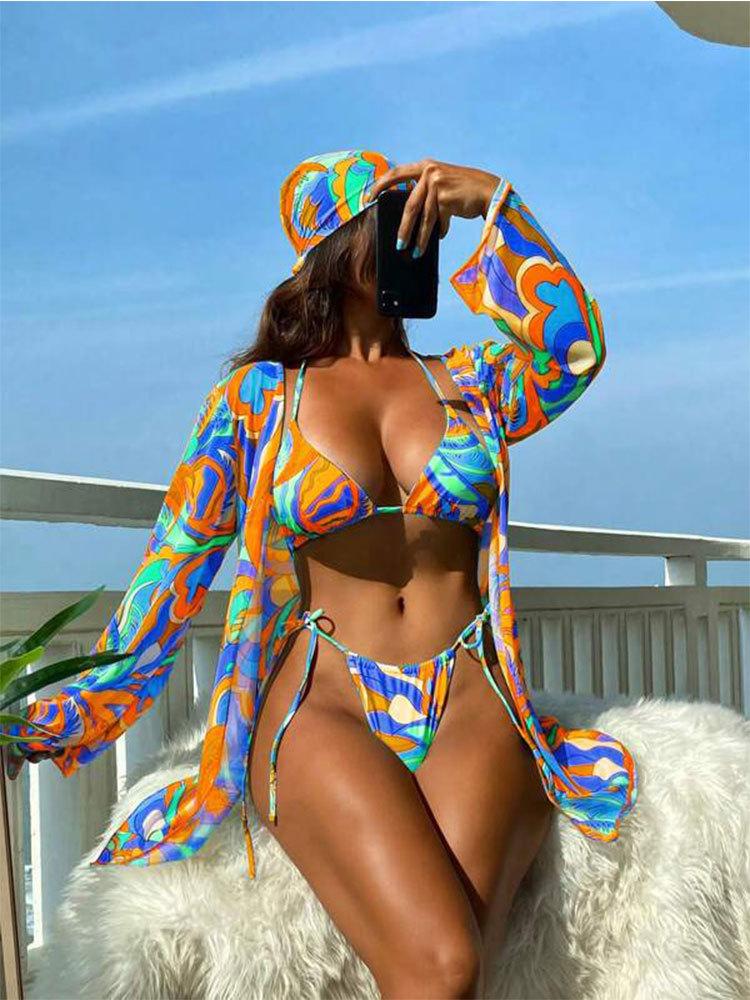 TS JYL-BK279 Stripe Plus Size Swimsuit, Halter Push Up Swimwear For Beach XL