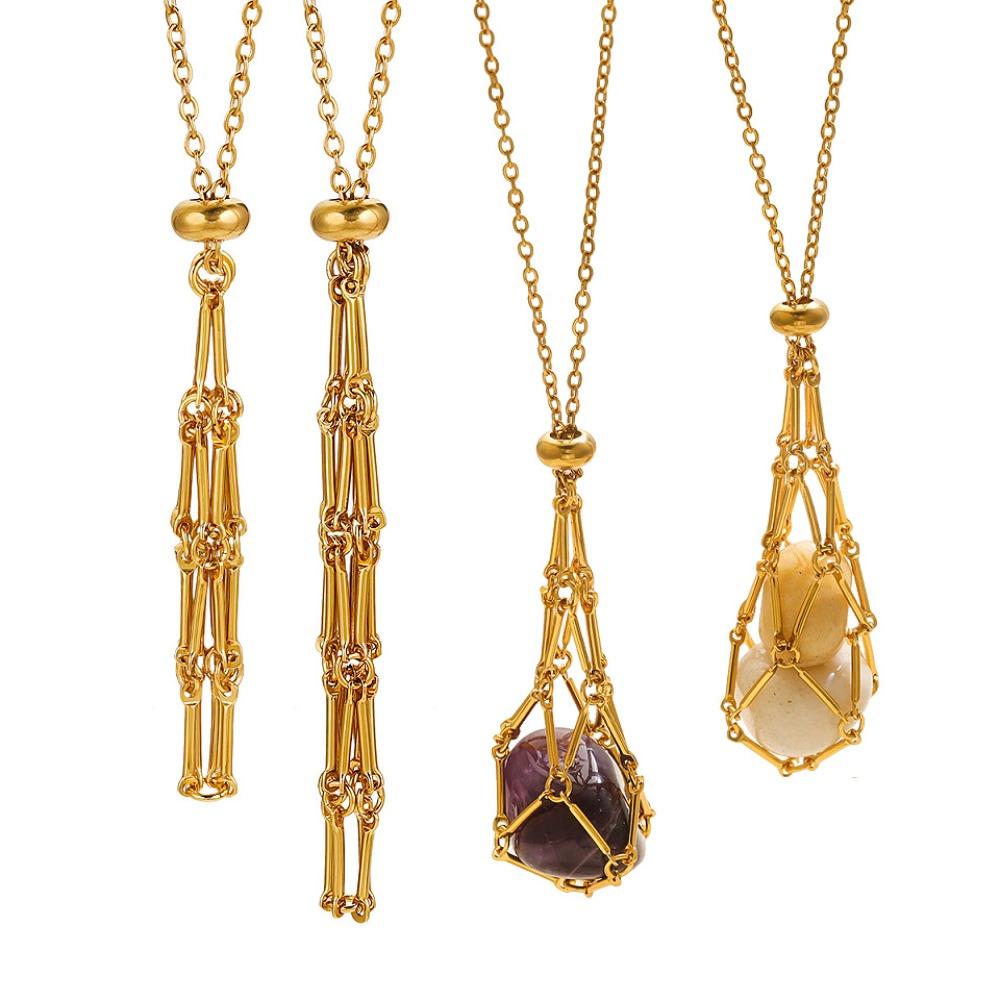 

DIY Stainless Steel Necklace Stone Storage Rhinestone Holder Necklace Crystal Cage Necklace Gifts Gold S-4m