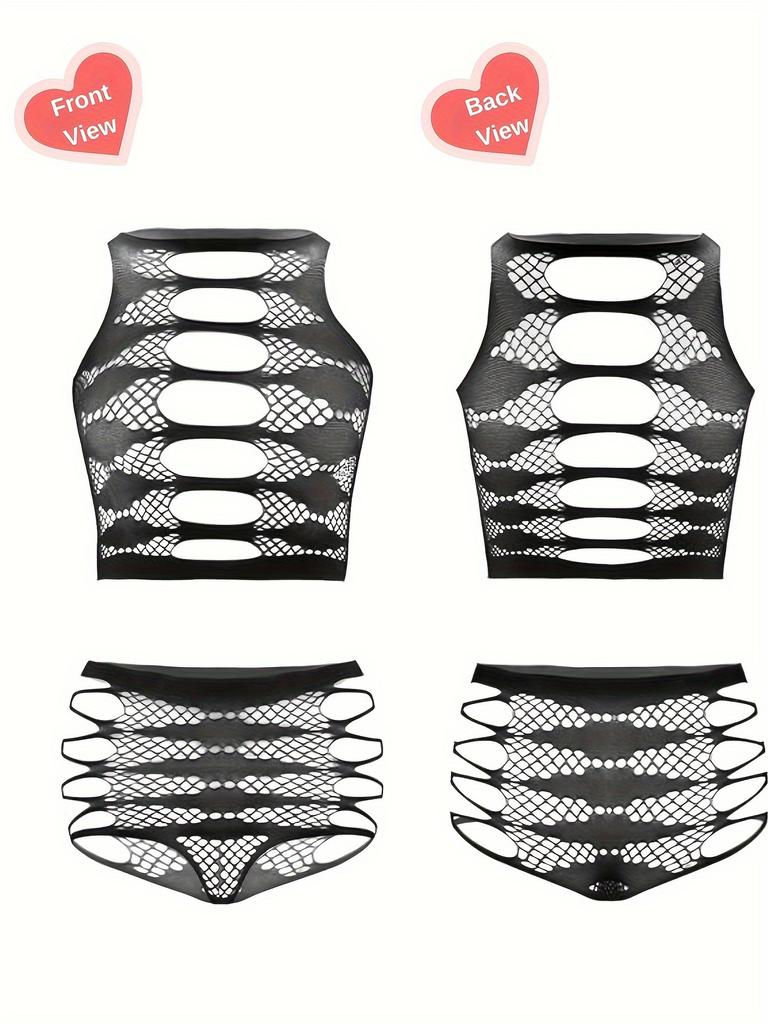 Sexy underwear foreign trade new set Leaky bra hollowed out sexy flirting up and down temptation two-piece set