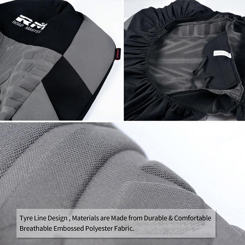 Autositzbezug-Set (Doppelsitze vorne und kompletter Satz), mit Reifenspurdetails, universell, Autositzschutzbezug, Autoinnenraum