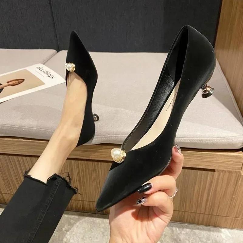 2024 Лето остроконечное женское платье с бисером на среднем каблуке — фото 4