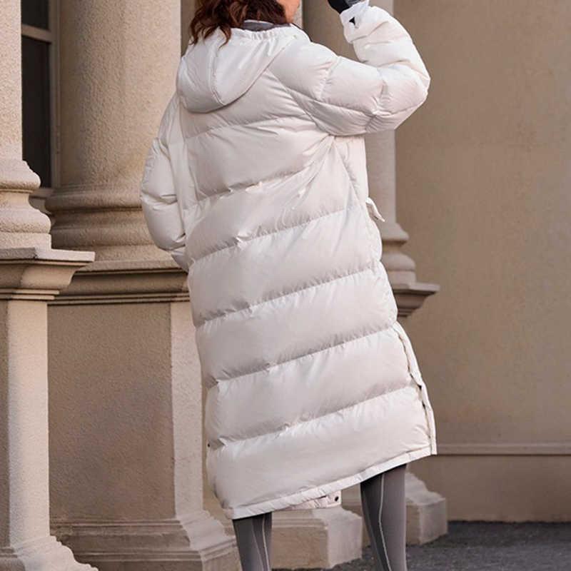 Adidas Puffy Long Down Jacket Warm Sports Casual Hooded Long Sleeve Down Coat Women Jacket Han-Jade-White JV6196