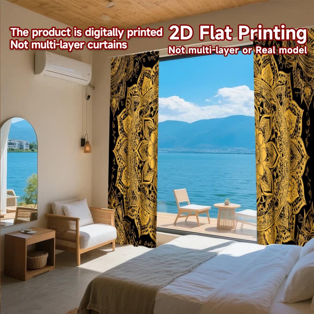 2D FLAT PRINTING 2pcs Curtains (Without Rod) Golden Mandala Design Saint Patrick Is Day Holiday Curtains with Digital Printing