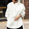 ZANZEA Blusa de Manga Larga Casual Holgada con Cuello Mao para Mujer