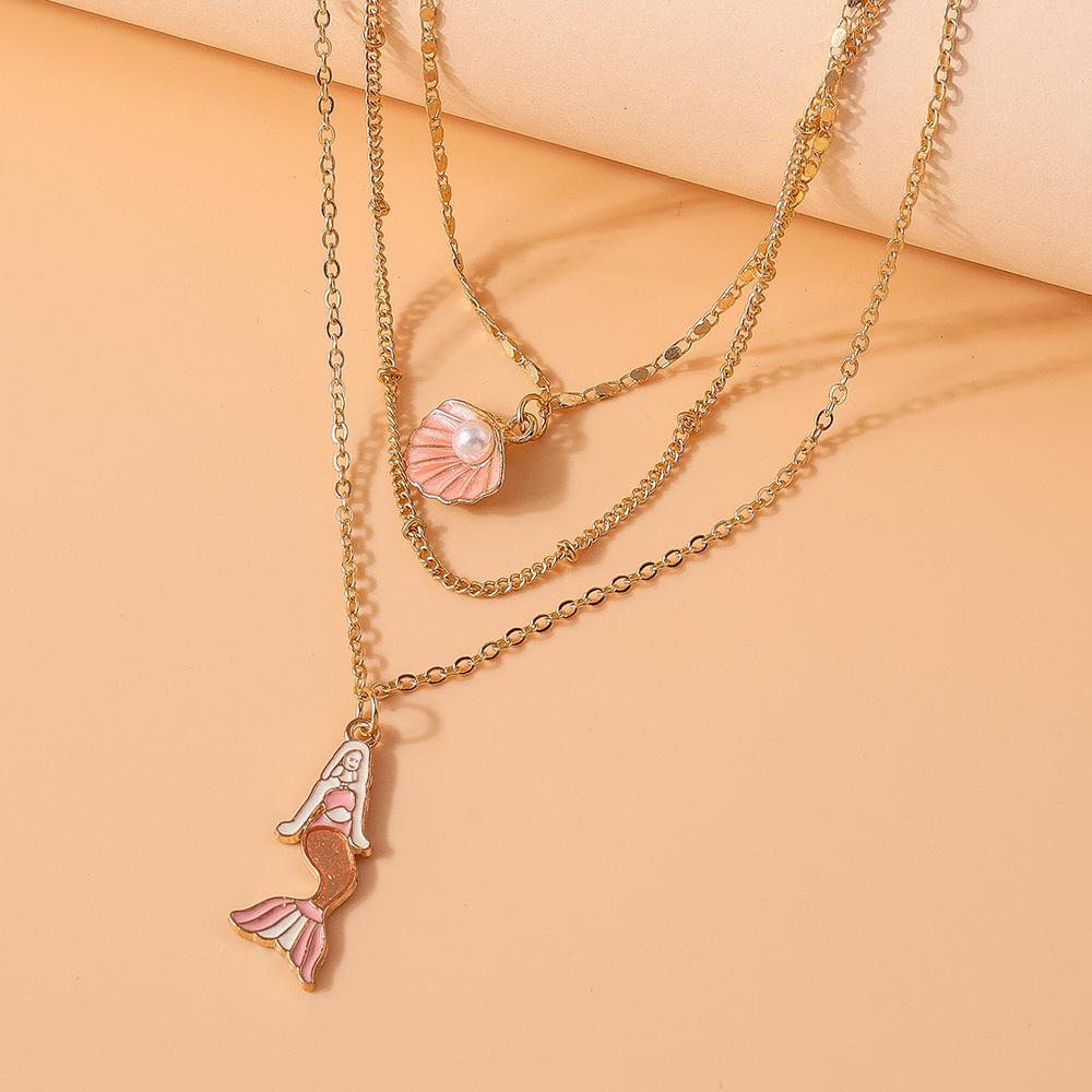 Fashion Shell Mermaid Pendant Necklaces Women Girls Multilayer Chain Necklace Party Holicay Jewelry Gifts