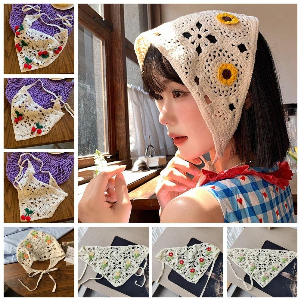 Sweet Floral Knitted Headband Flower Crochet Bandana Elegant Ethnic Style Turban  Children